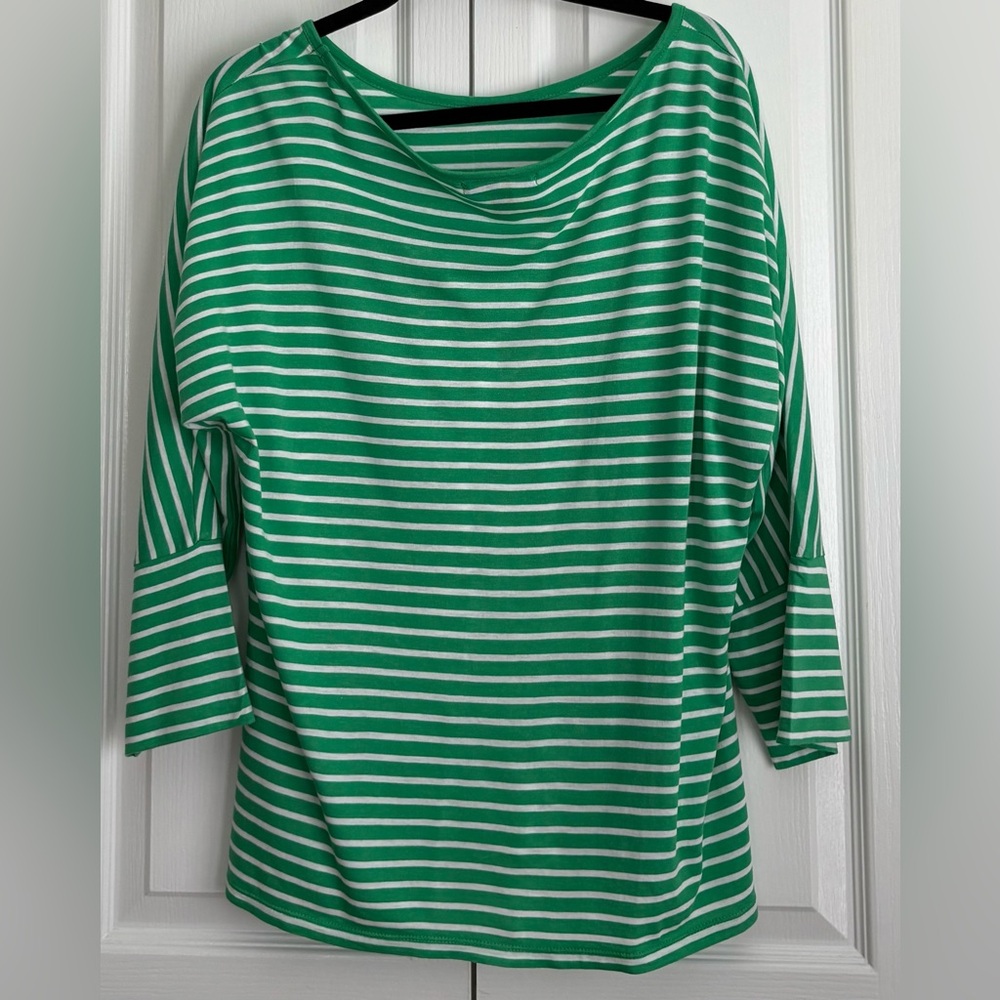 LAUREN RALPH LAUREN WOMENS TEE, GREEN / WHITE STRIPE, size xl